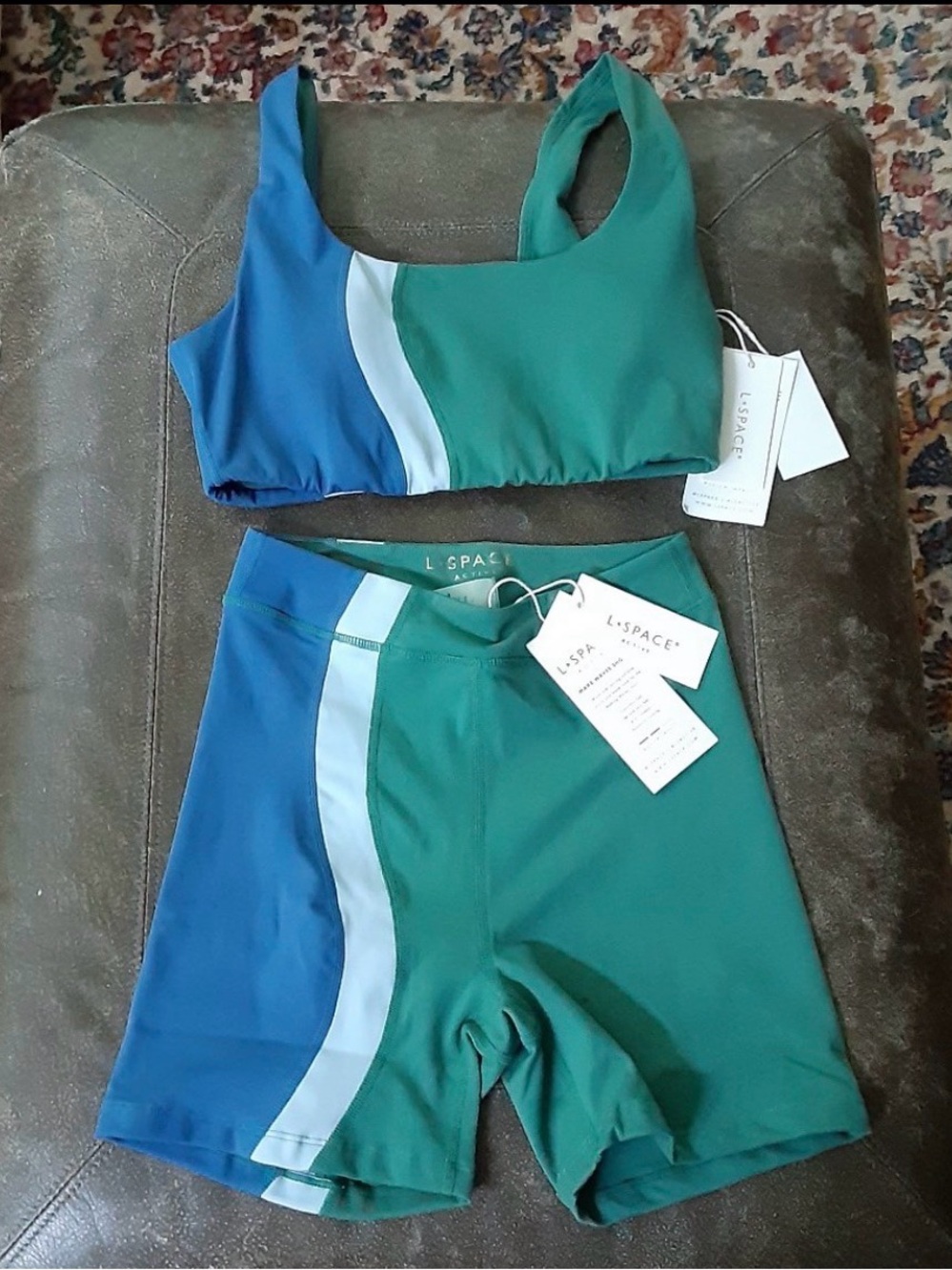 l*space Green, Blue & White Colorblock Bikini Set